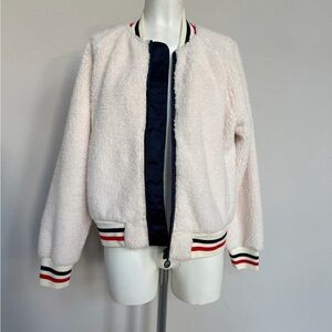 Tory Sport Cream Teddy Bomber Jacket